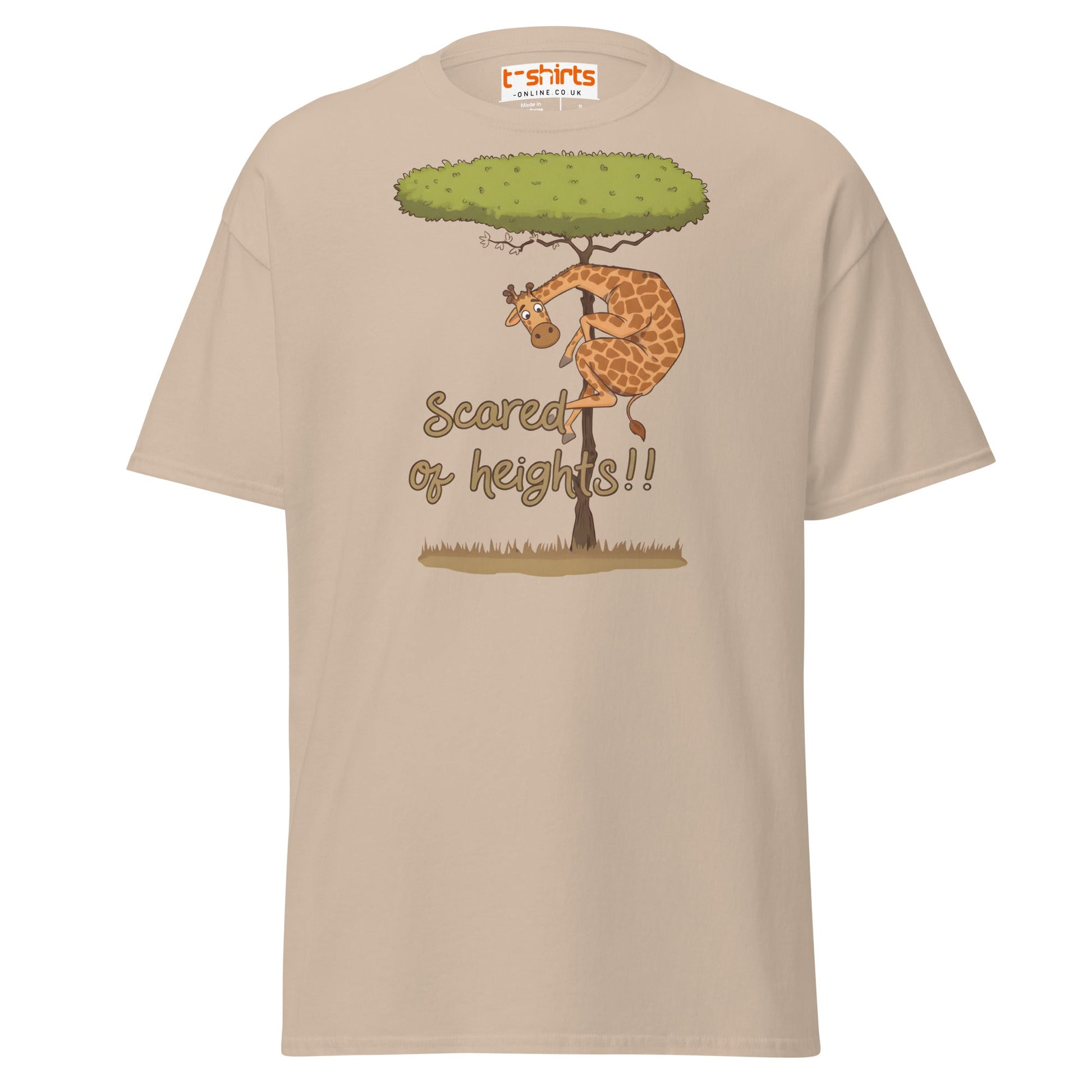 Scared of Heights Giraffe T-Shirt – Funny Animal Tee - Sand - T-Shirts Online