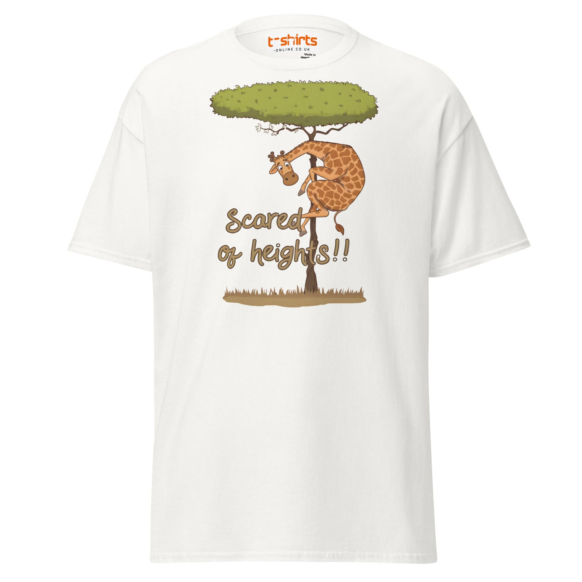 Scared of Heights Giraffe T-Shirt – Funny Animal Tee - White - T-Shirts Online