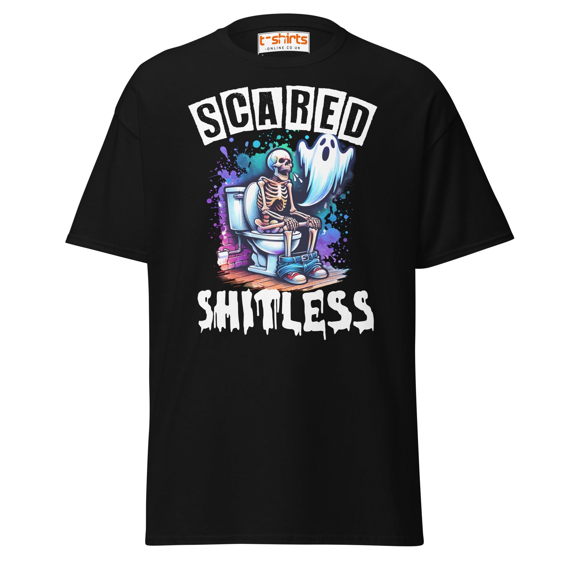 Scared Shitless T-Shirt | Funny Skeleton Ghost Tee - Black - T-Shirts Online