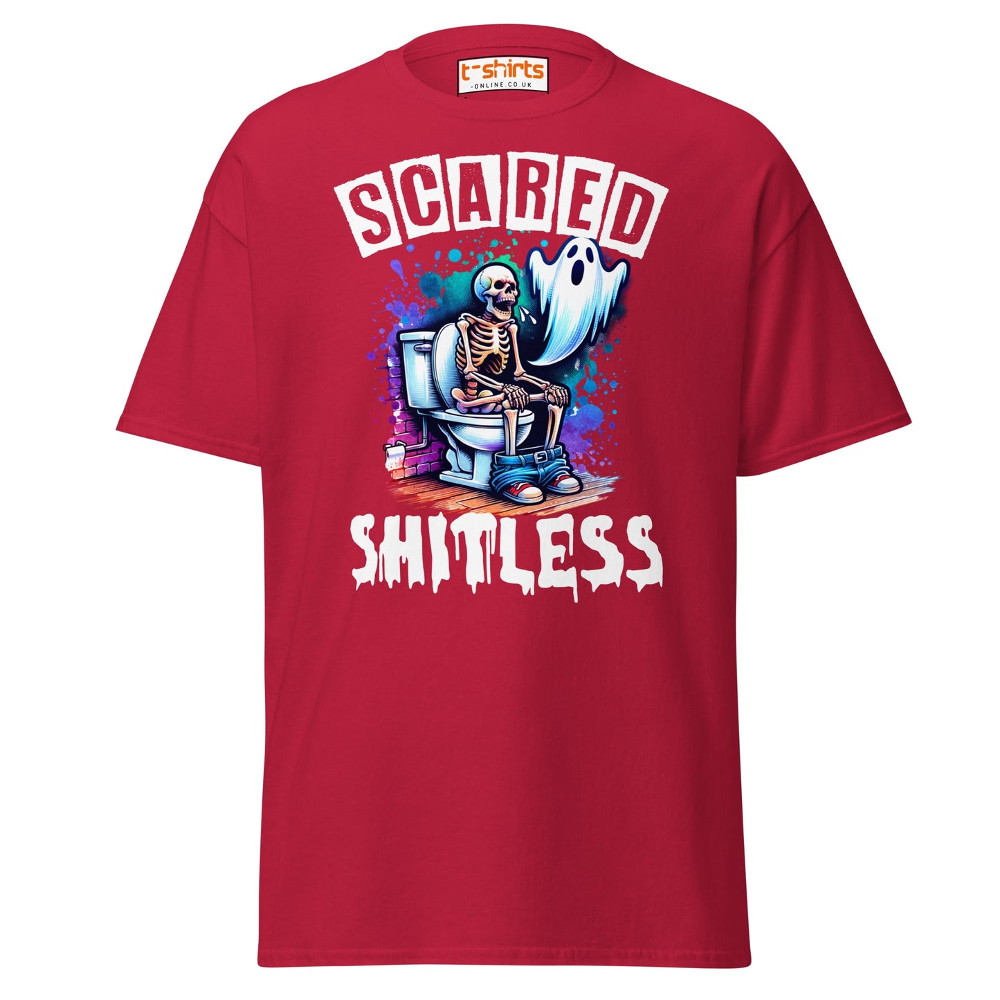 Scared Shitless T-Shirt | Funny Skeleton Ghost Tee - Cardinal - T-Shirts Online