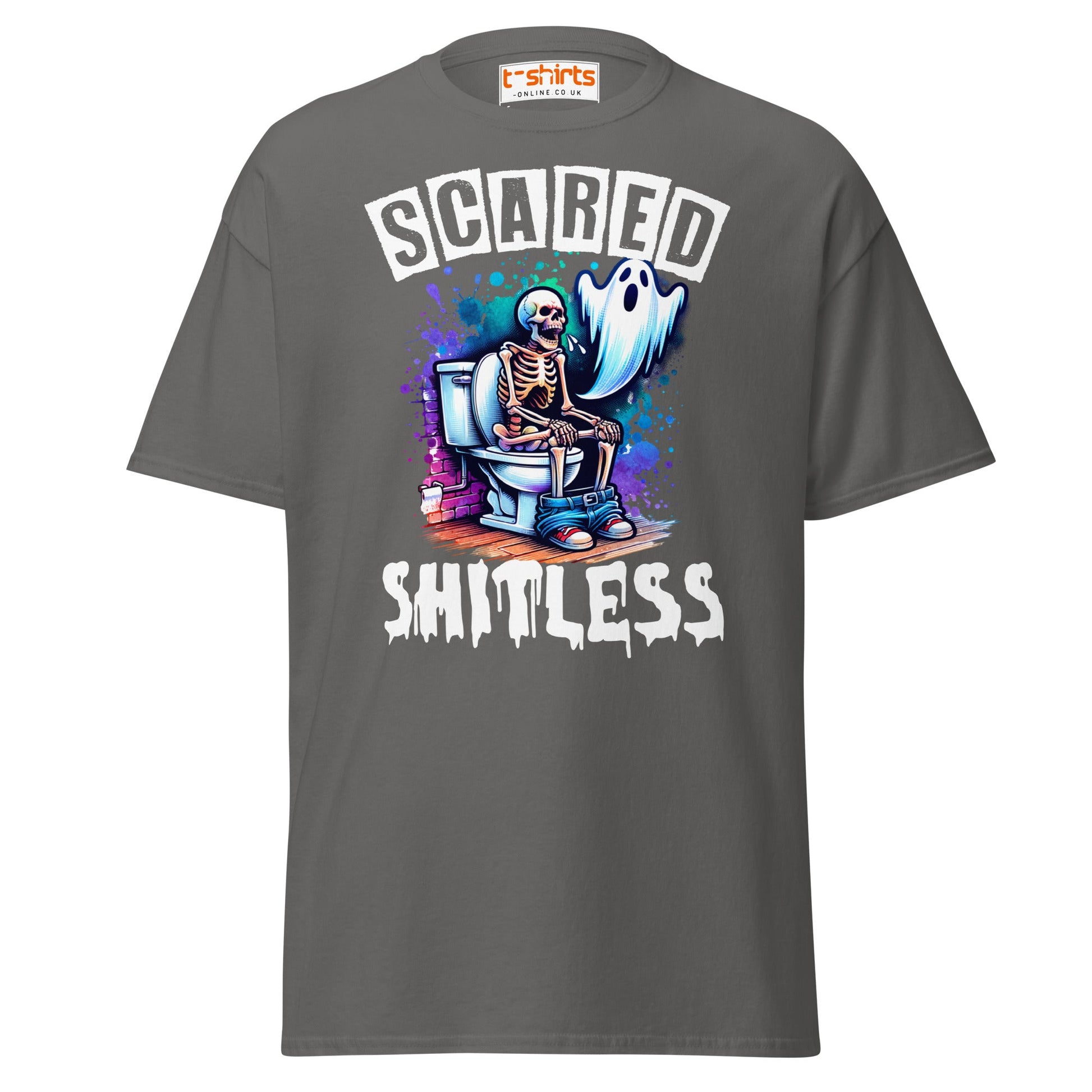 Scared Shitless T-Shirt | Funny Skeleton Ghost Tee - Charcoal - T-Shirts Online