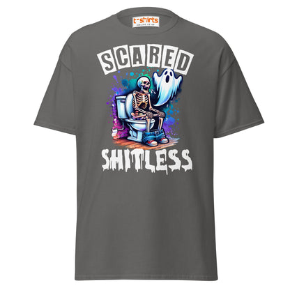 Scared Shitless T-Shirt | Funny Skeleton Ghost Tee - Charcoal - T-Shirts Online