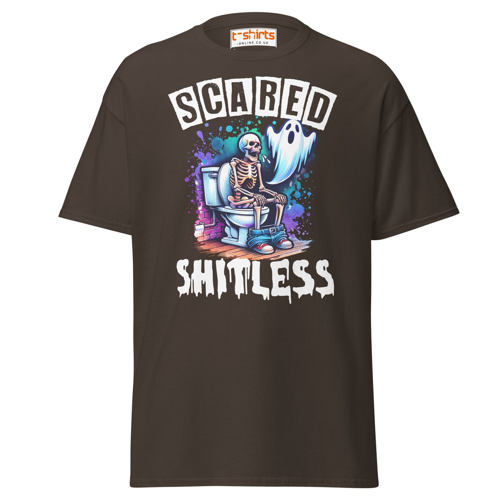 Scared Shitless T-Shirt | Funny Skeleton Ghost Tee - Dark Chocolate - T-Shirts Online