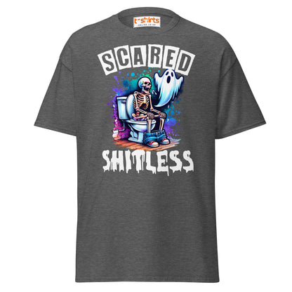 Scared Shitless T-Shirt | Funny Skeleton Ghost Tee - Dark Heather - T-Shirts Online