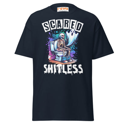 Scared Shitless T-Shirt | Funny Skeleton Ghost Tee - Navy - T-Shirts Online