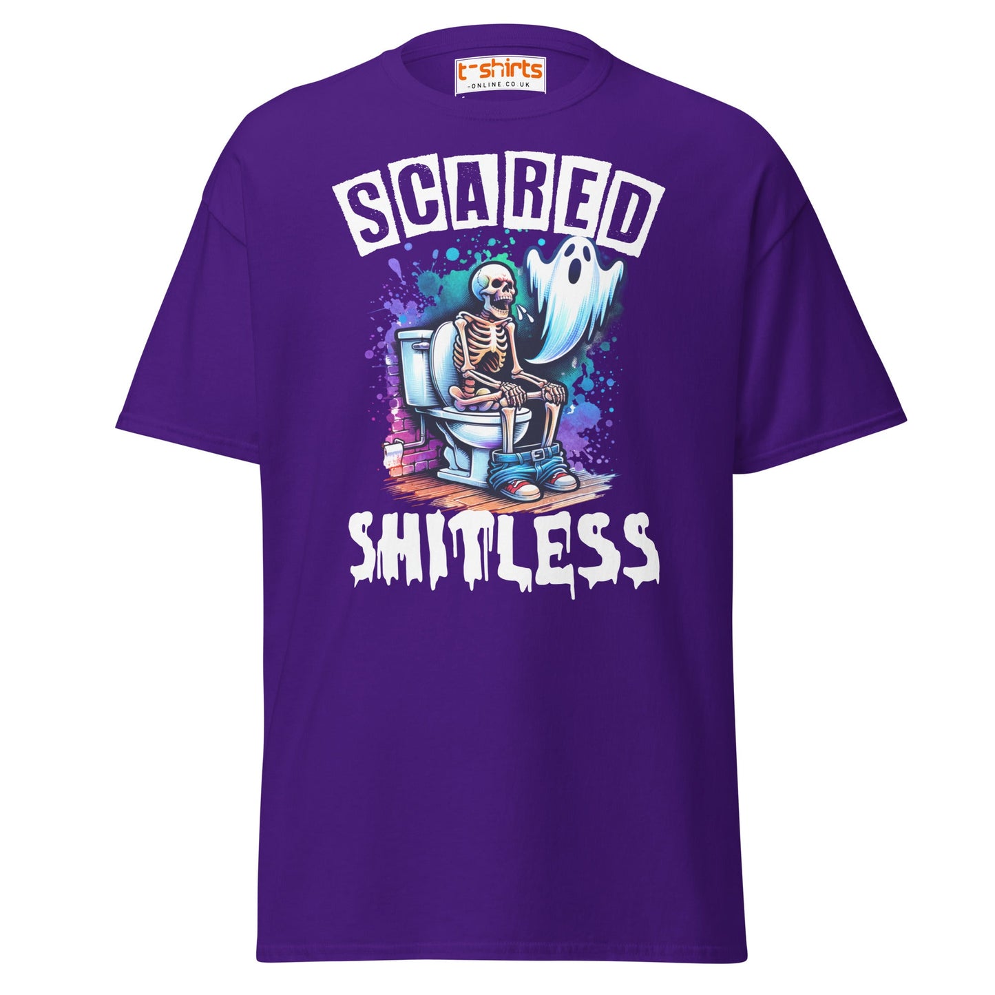 Scared Shitless T-Shirt | Funny Skeleton Ghost Tee - Purple - T-Shirts Online