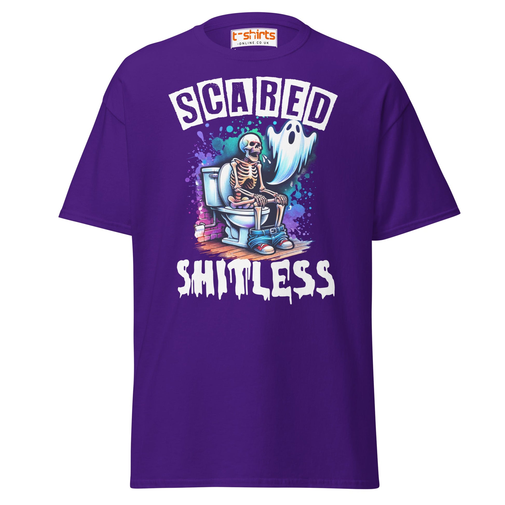 Scared Shitless T-Shirt | Funny Skeleton Ghost Tee - Purple - T-Shirts Online