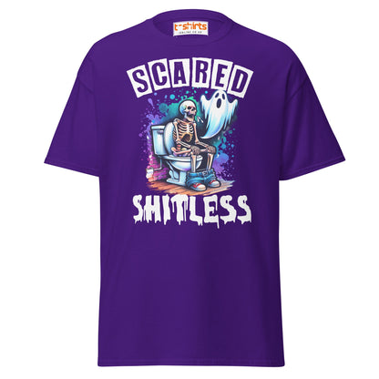 Scared Shitless T-Shirt | Funny Skeleton Ghost Tee - Purple - T-Shirts Online