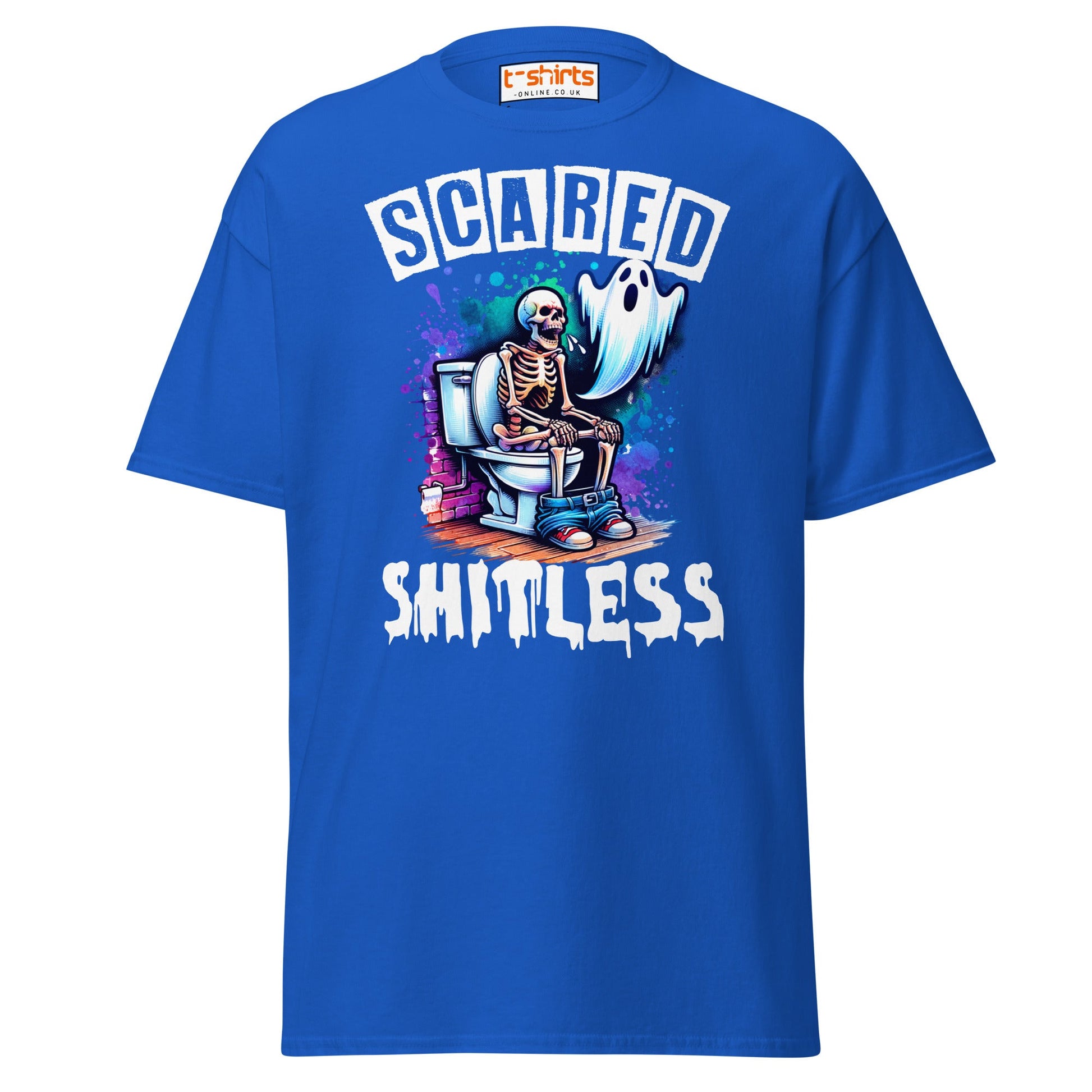 Scared Shitless T-Shirt | Funny Skeleton Ghost Tee - Royal - T-Shirts Online