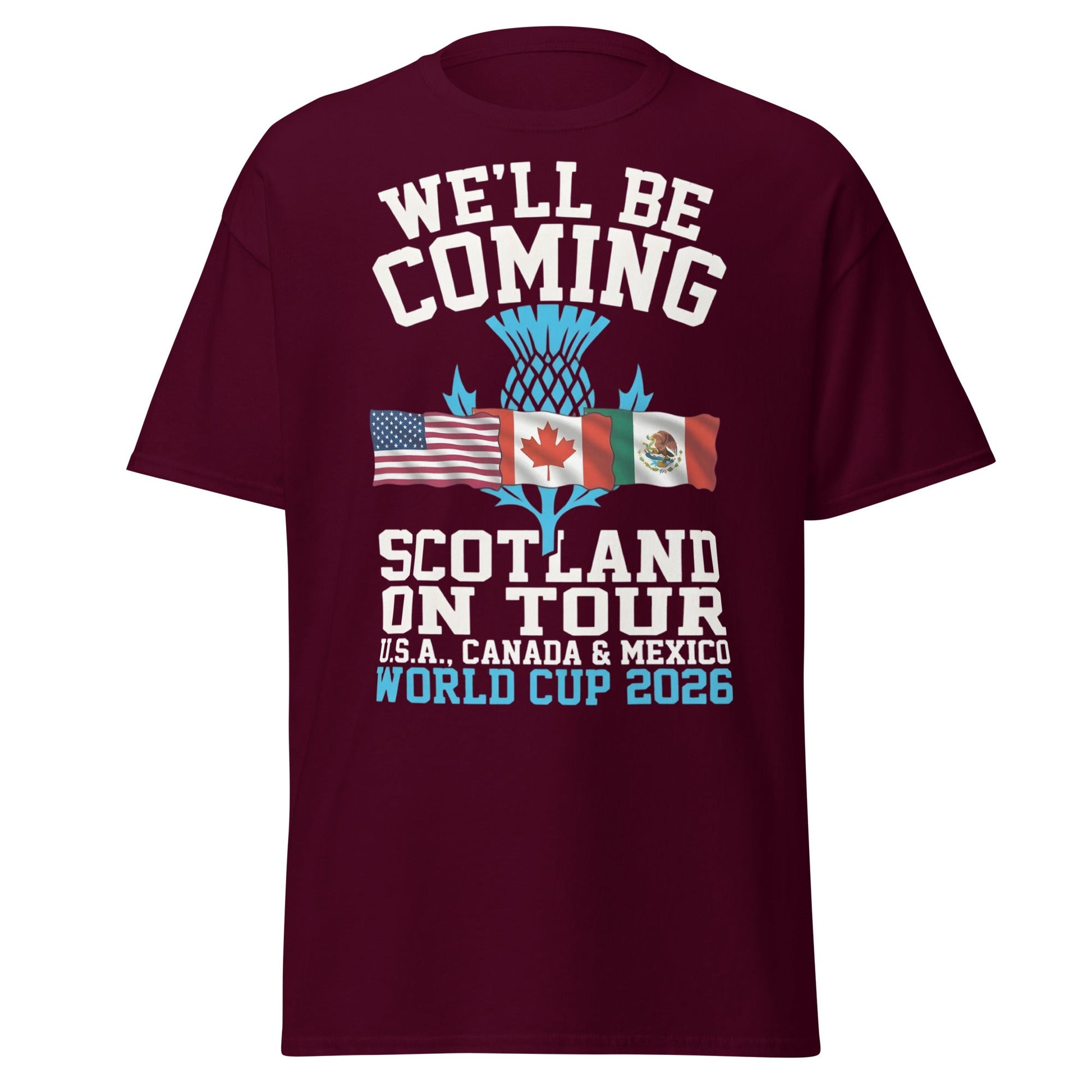 Scotland on Tour World Cup 2026 T-Shirt - Fan Supporters Tee - Maroon - T-Shirts Online