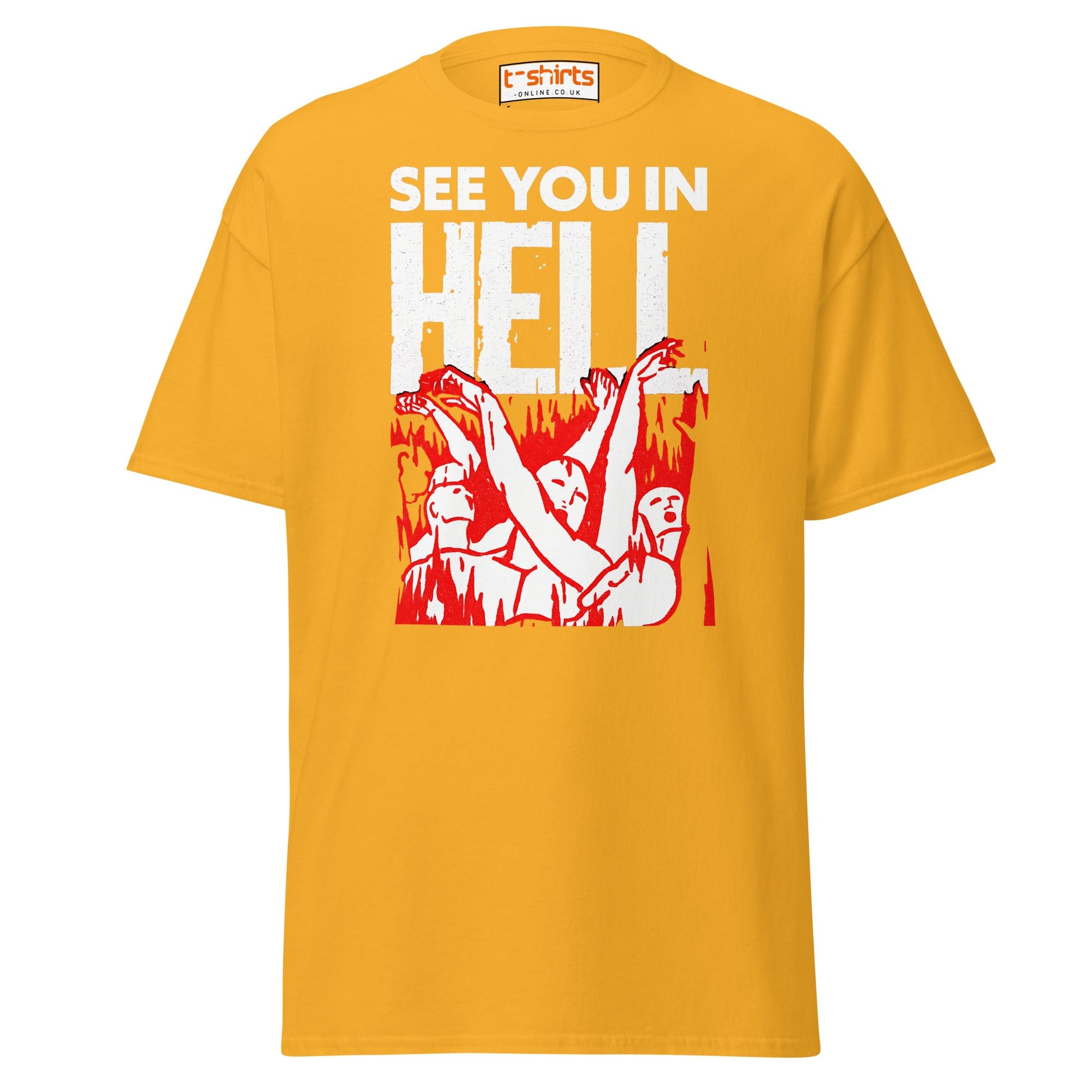 See You In Hell T-Shirt – Distressed Gothic Tee - Gold - T-Shirts Online