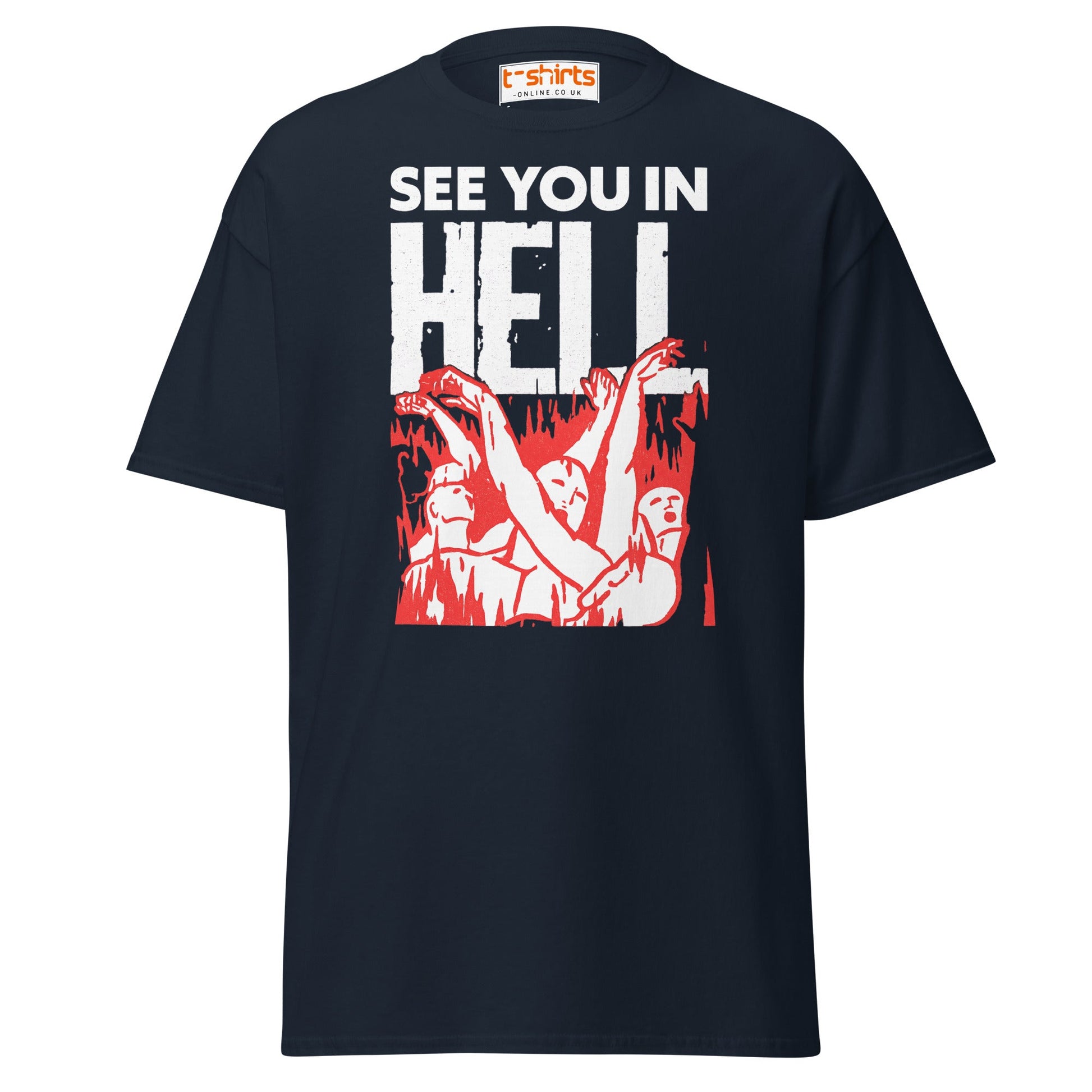 See You In Hell T-Shirt – Distressed Gothic Tee - Navy - T-Shirts Online