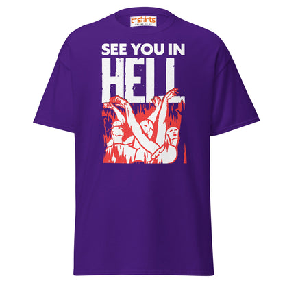 See You In Hell T-Shirt – Distressed Gothic Tee - Purple - T-Shirts Online