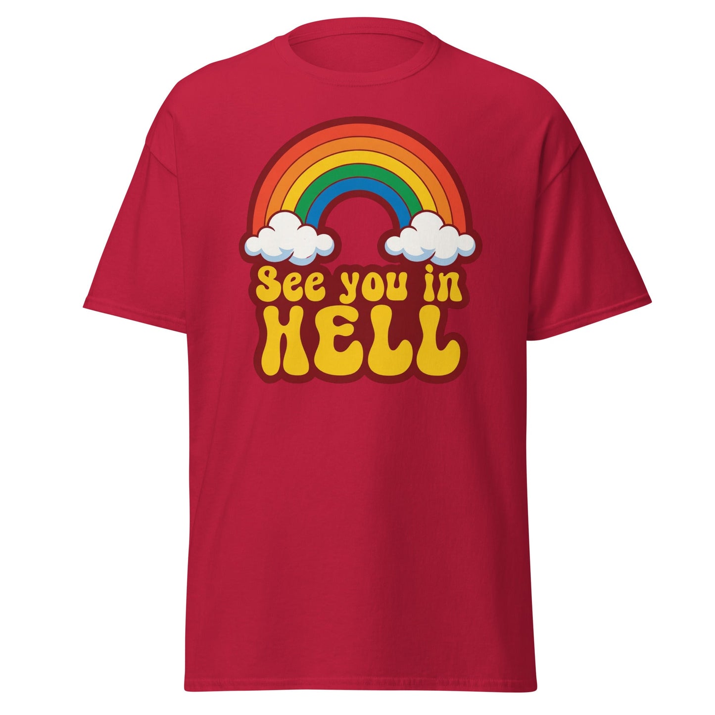 See You In Hell T-Shirt Retro Rainbow Graphic Tee - Cardinal - T-Shirts Online