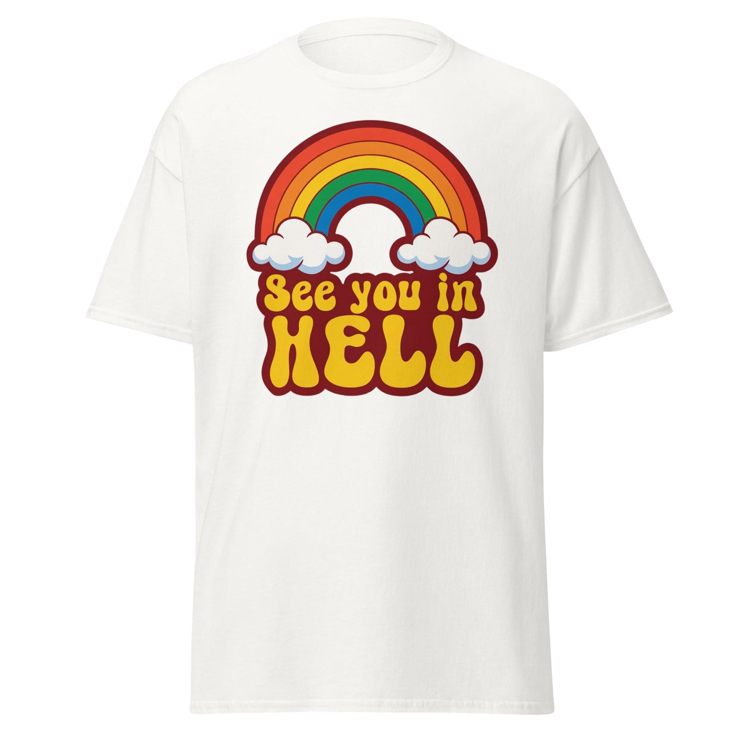 See You In Hell T-Shirt Retro Rainbow Graphic Tee - White - T-Shirts Online