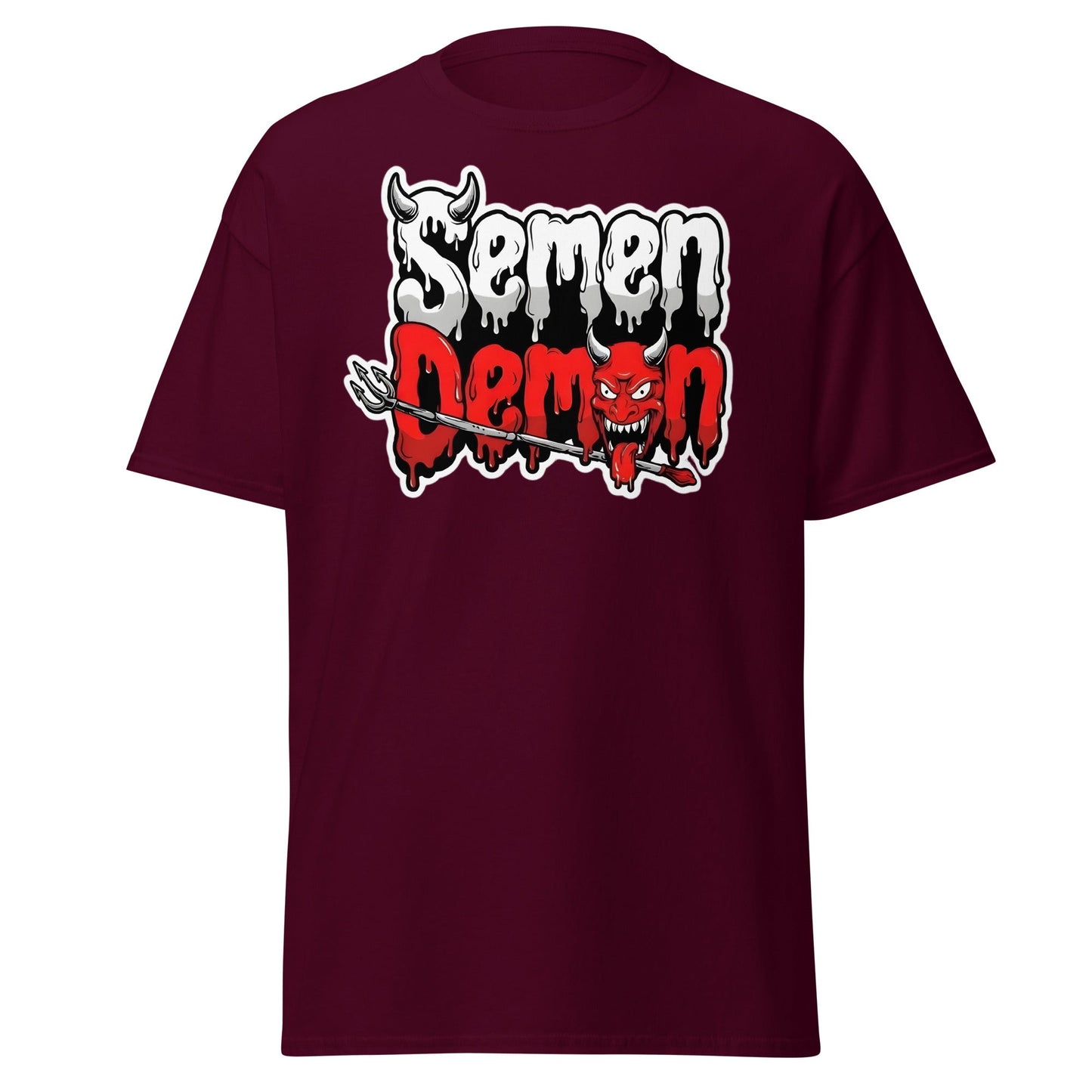 Semen Demon T-Shirt – Edgy Adult Humor Graphic Tee - Maroon - T-Shirts Online