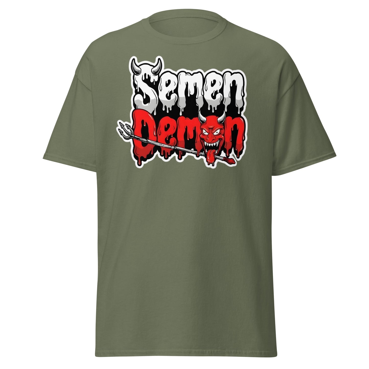 Semen Demon T-Shirt – Edgy Adult Humor Graphic Tee - Military Green - T-Shirts Online