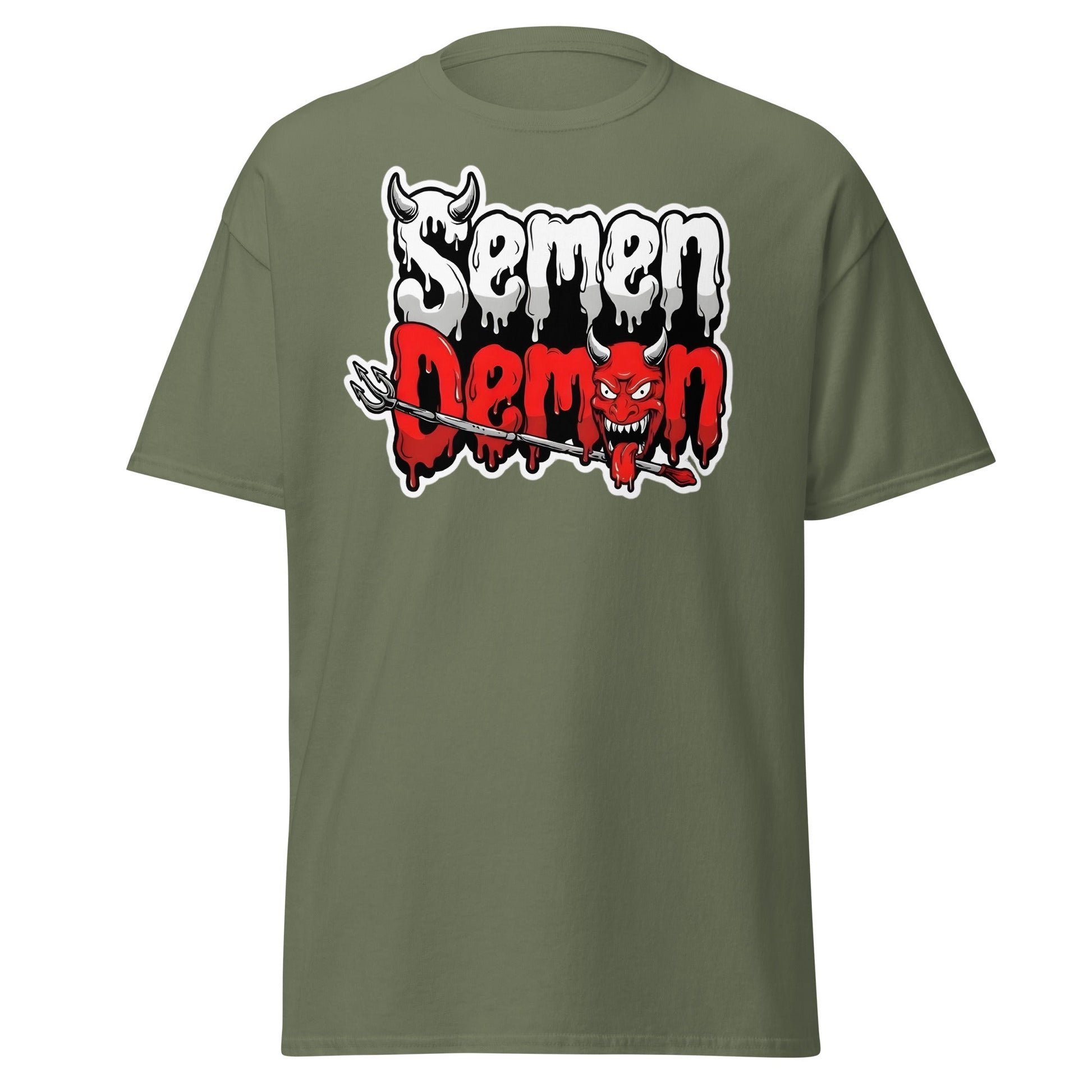 Semen Demon T-Shirt – Edgy Adult Humor Graphic Tee - Military Green - T-Shirts Online