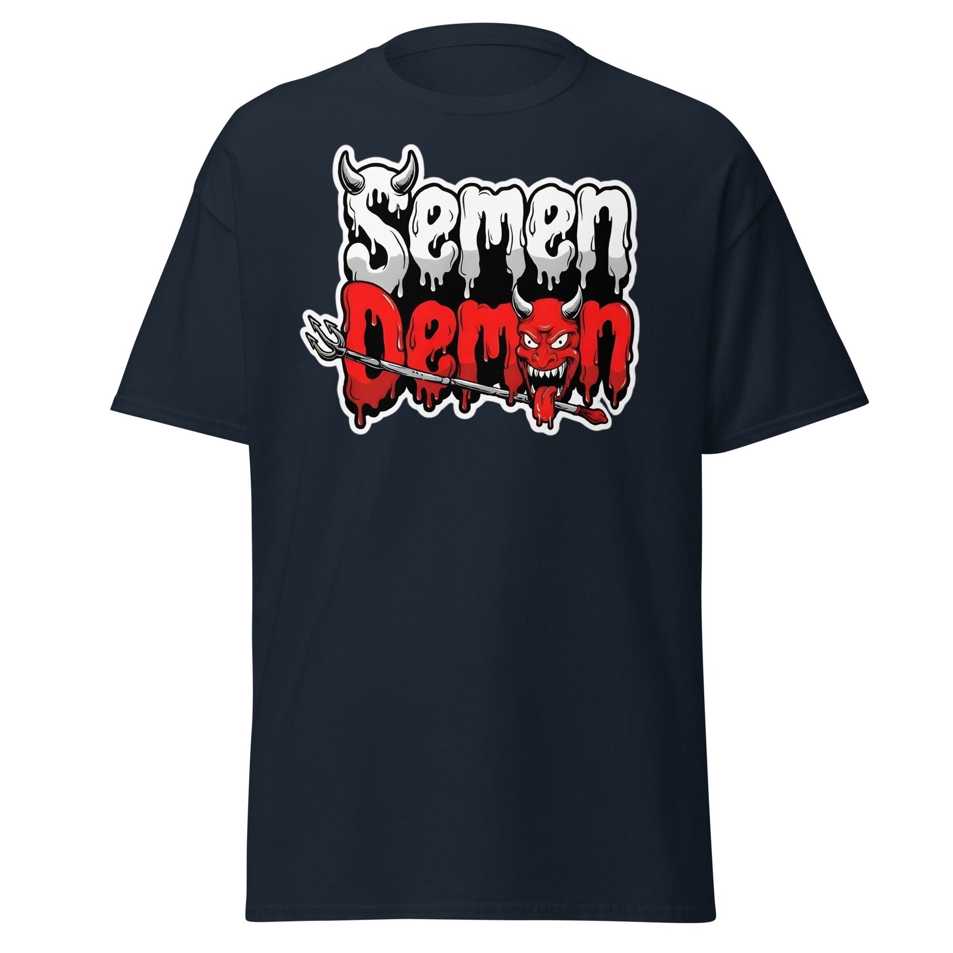 Semen Demon T-Shirt – Edgy Adult Humor Graphic Tee - Navy - T-Shirts Online