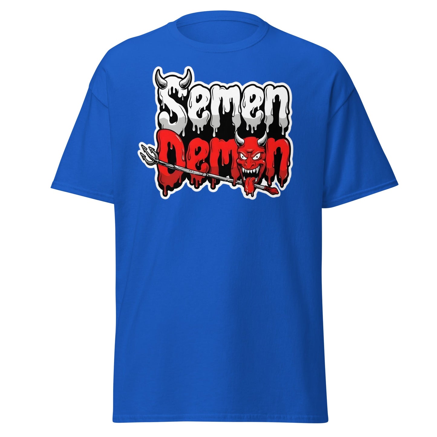 Semen Demon T-Shirt – Edgy Adult Humor Graphic Tee - Royal - T-Shirts Online