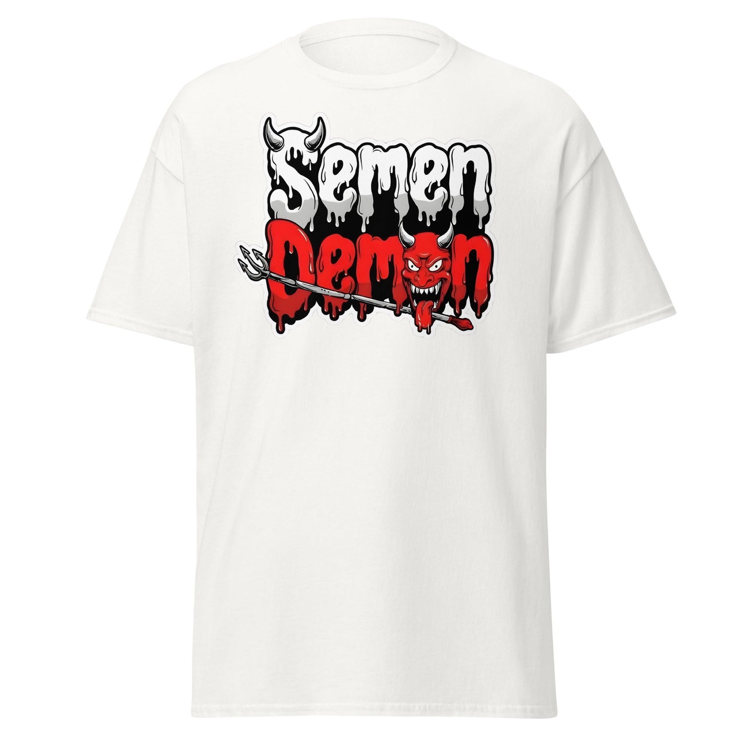 Semen Demon T-Shirt – Edgy Adult Humor Graphic Tee - White - T-Shirts Online
