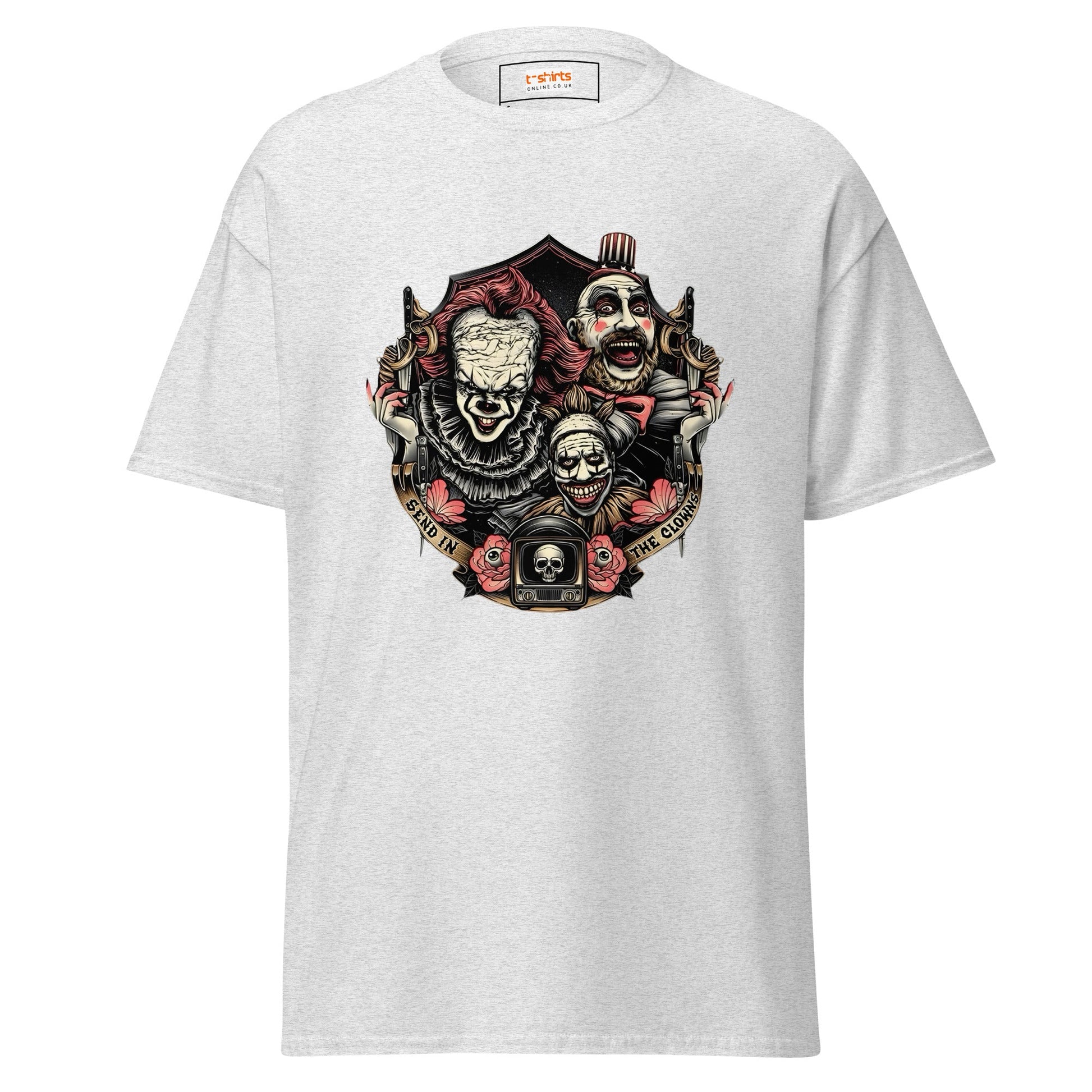 Send in the Clowns | Clown Horror Movie T-Shirt - Ash - T-Shirts Online