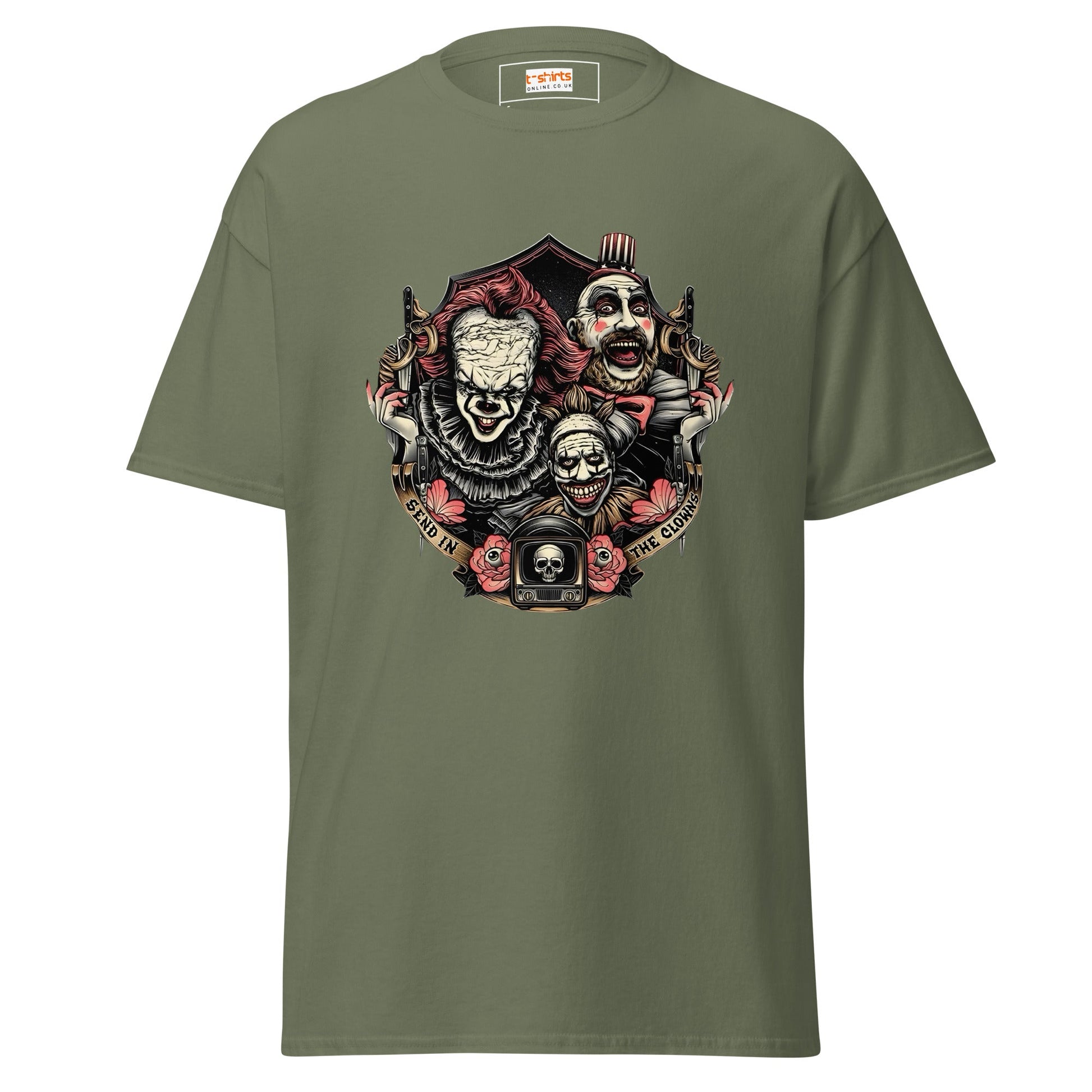 Send in the Clowns | Clown Horror Movie T-Shirt - Military Green - T-Shirts Online