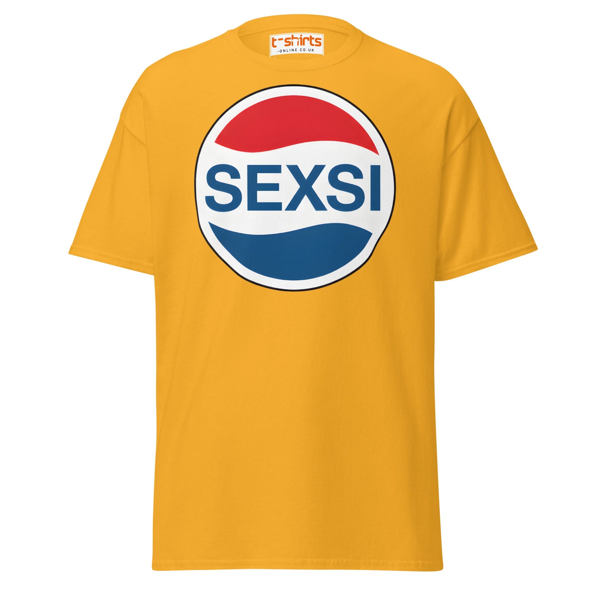 SEXSI Parody Logo T-Shirt – Funny Adult Humor Tee - Gold - T-Shirts Online