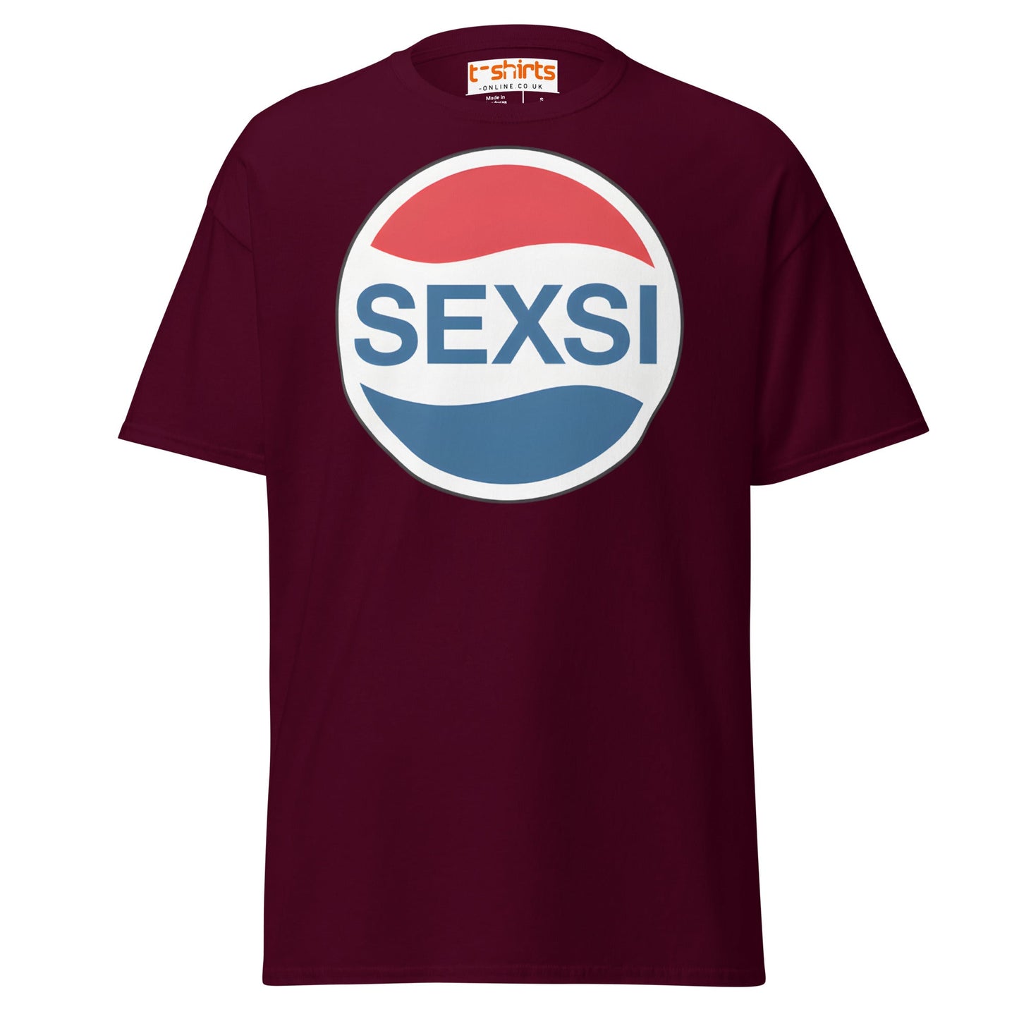 SEXSI Parody Logo T-Shirt – Funny Adult Humor Tee - Maroon - T-Shirts Online