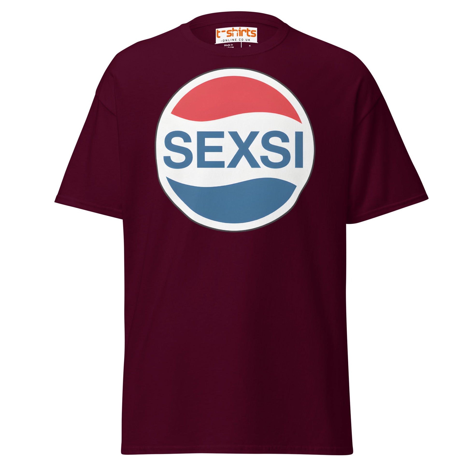 SEXSI Parody Logo T-Shirt – Funny Adult Humor Tee - Maroon - T-Shirts Online
