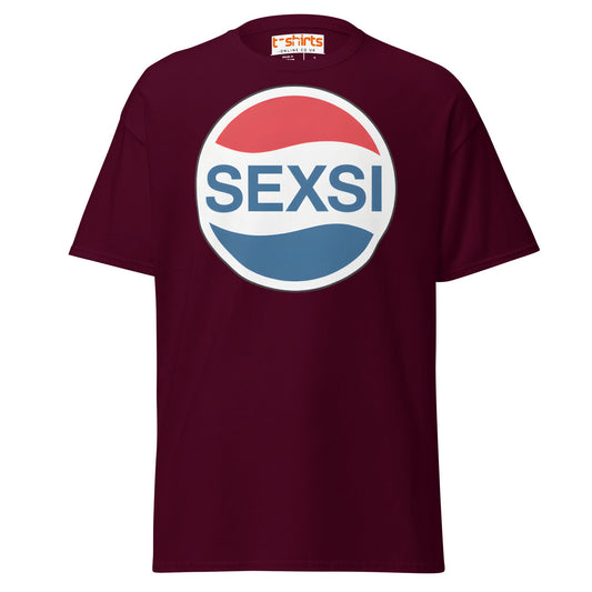SEXSI Parody Logo T-Shirt – Funny Adult Humor Tee - Maroon - T-Shirts Online