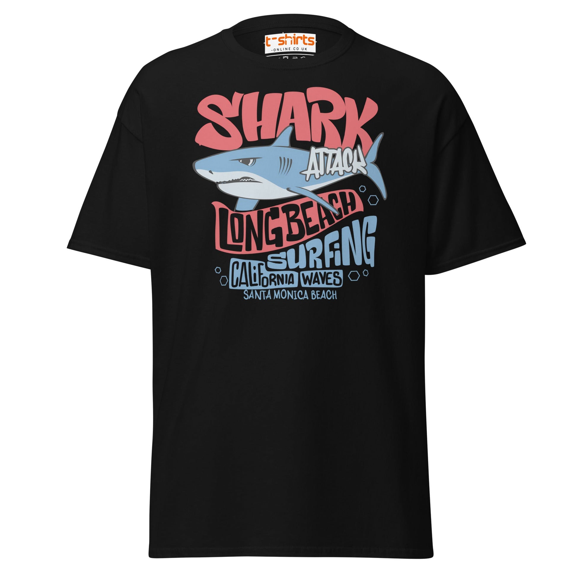 Shark Attack Surfing T-Shirt | Long Beach Tee - Black - T-Shirts Online