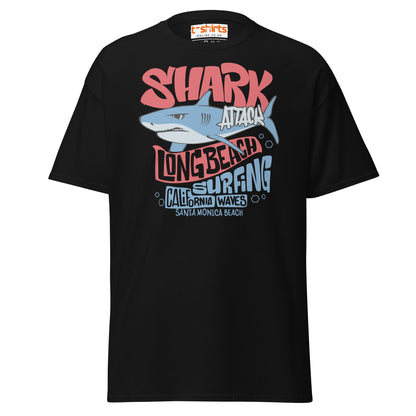 Shark Attack Surfing T-Shirt | Long Beach Tee - Black - T-Shirts Online