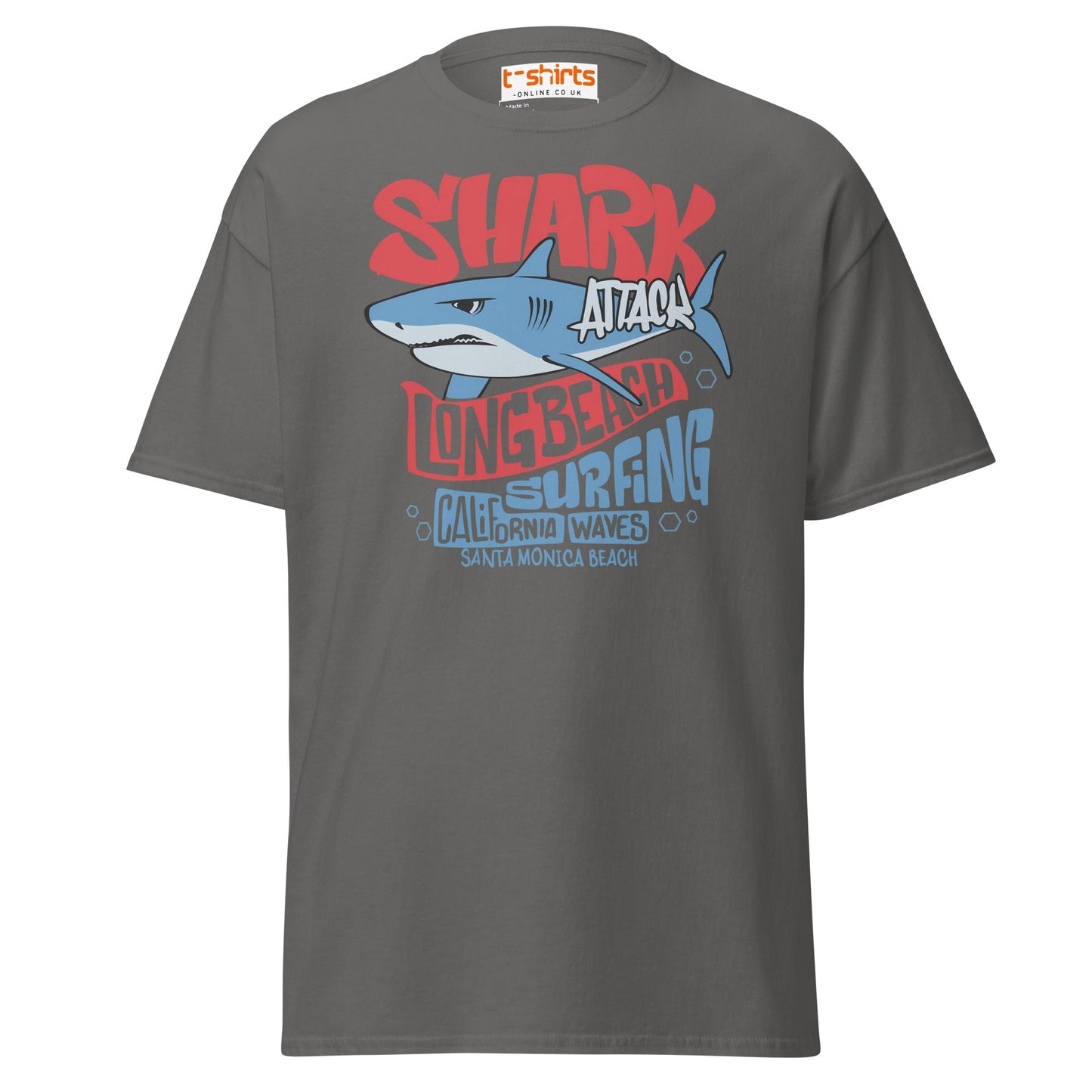 Shark Attack Surfing T-Shirt | Long Beach Tee - Charcoal - T-Shirts Online