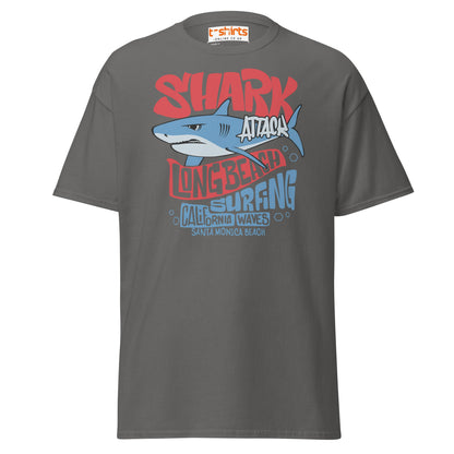 Shark Attack Surfing T-Shirt | Long Beach Tee - Charcoal - T-Shirts Online