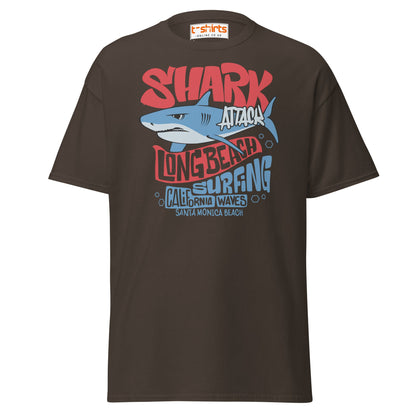 Shark Attack Surfing T-Shirt | Long Beach Tee - Dark Chocolate - T-Shirts Online