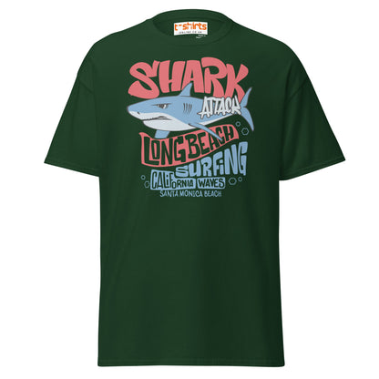 Shark Attack Surfing T-Shirt | Long Beach Tee - Forest Green - T-Shirts Online