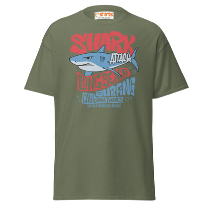 Shark Attack Surfing T-Shirt | Long Beach Tee - Military Green - T-Shirts Online