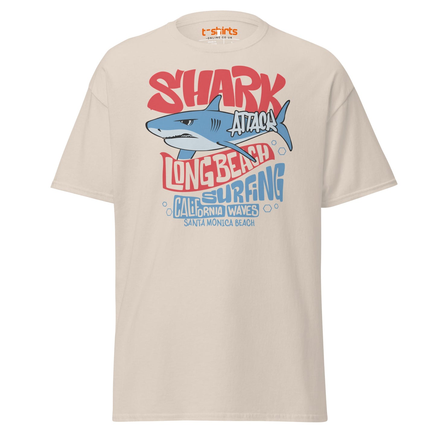 Shark Attack Surfing T-Shirt | Long Beach Tee - Natural - T-Shirts Online