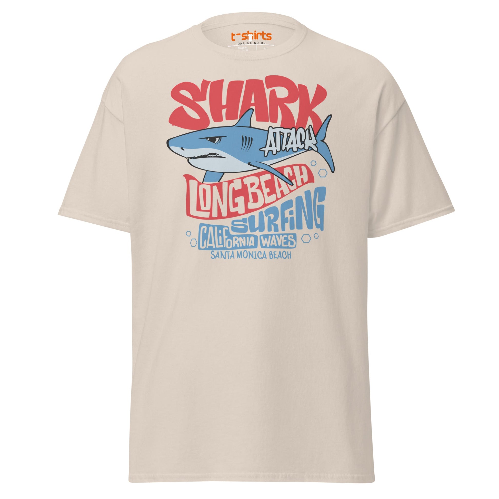 Shark Attack Surfing T-Shirt | Long Beach Tee - Natural - T-Shirts Online