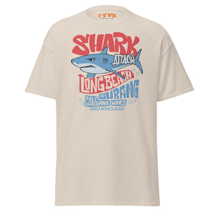 Shark Attack Surfing T-Shirt | Long Beach Tee - Natural - T-Shirts Online