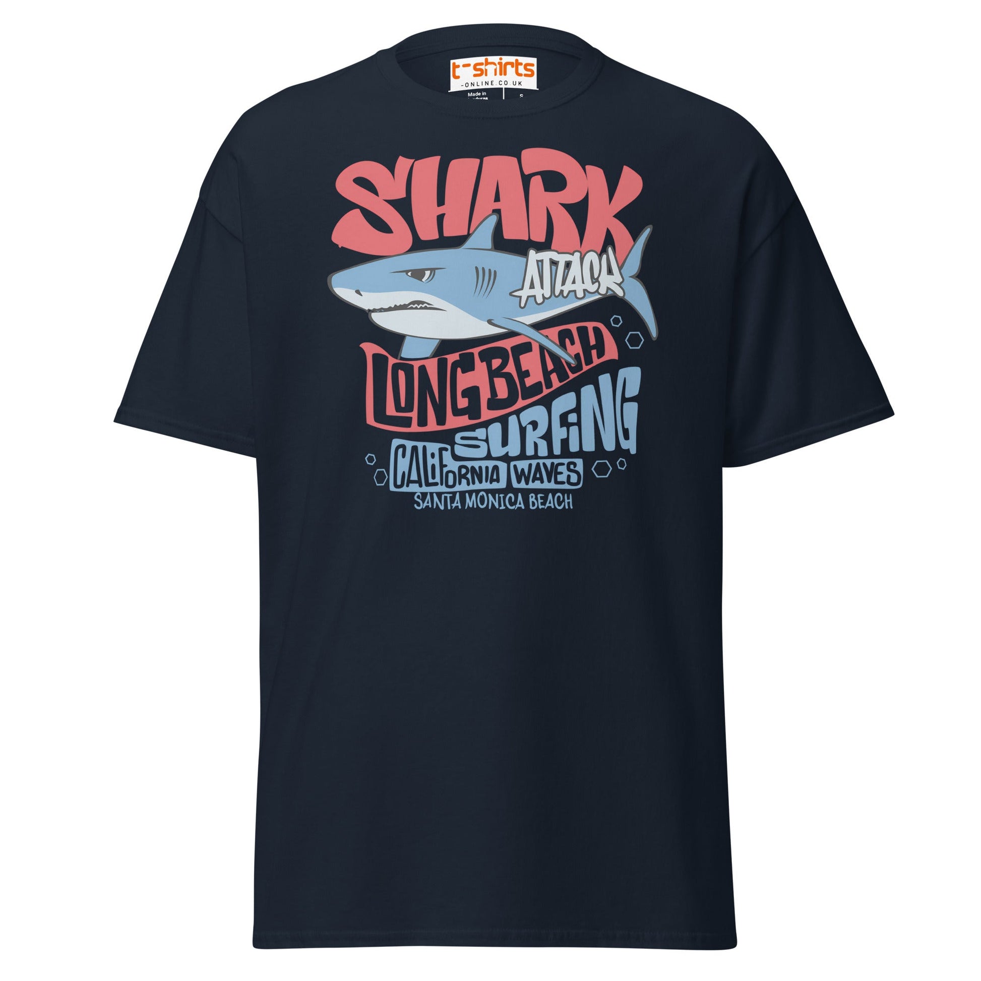 Shark Attack Surfing T-Shirt | Long Beach Tee - Navy - T-Shirts Online