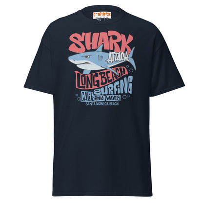 Shark Attack Surfing T-Shirt | Long Beach Tee - Navy - T-Shirts Online