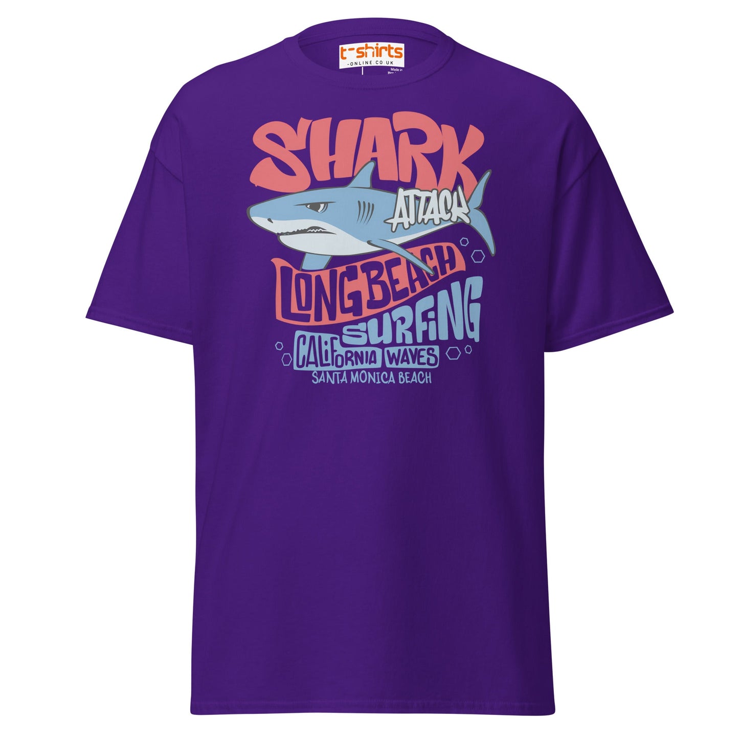 Shark Attack Surfing T-Shirt | Long Beach Tee - Purple - T-Shirts Online