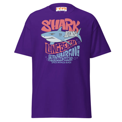 Shark Attack Surfing T-Shirt | Long Beach Tee - Purple - T-Shirts Online