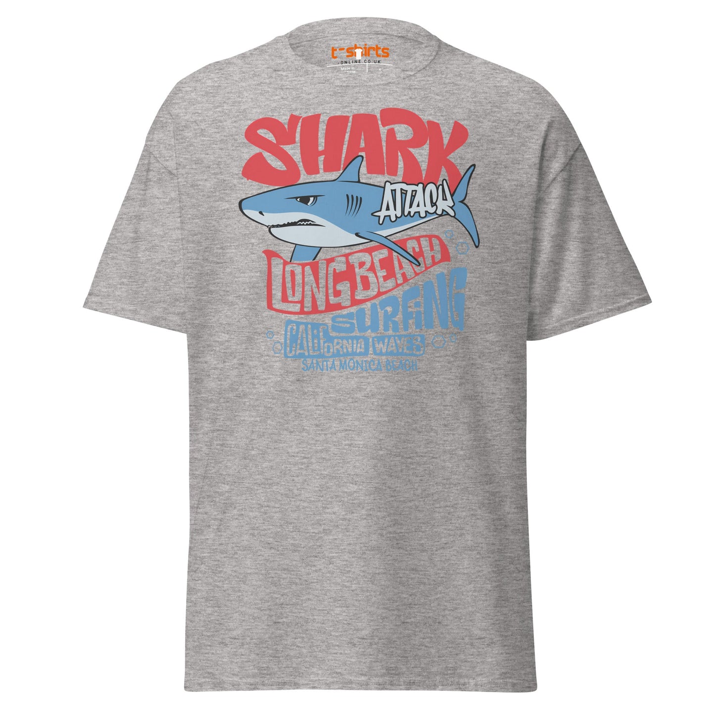 Shark Attack Surfing T-Shirt | Long Beach Tee - Sport Grey - T-Shirts Online