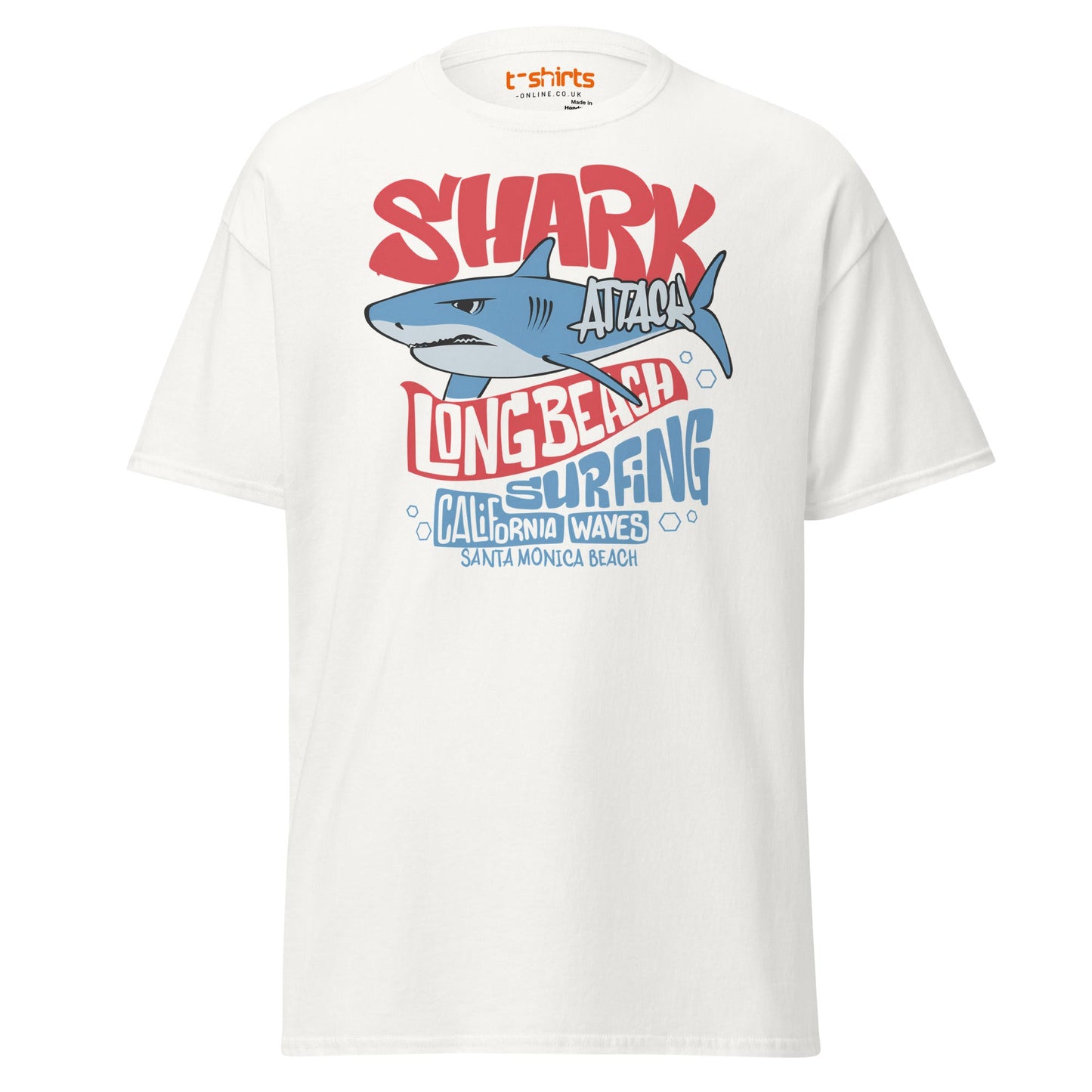 Shark Attack Surfing T-Shirt | Long Beach Tee - White - T-Shirts Online