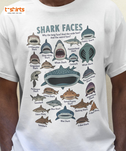 Shark Faces T-Shirt | Funny Cartoon Ocean Tee - Black - T-Shirts Online