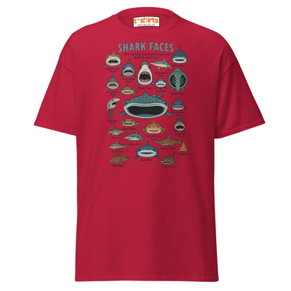 Shark Faces T-Shirt | Funny Cartoon Ocean Tee - Cardinal - T-Shirts Online