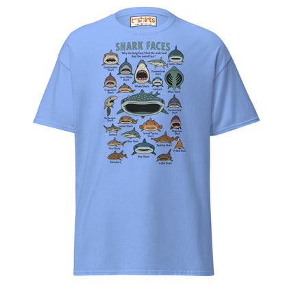 Shark Faces T-Shirt | Funny Cartoon Ocean Tee - Carolina Blue - T-Shirts Online